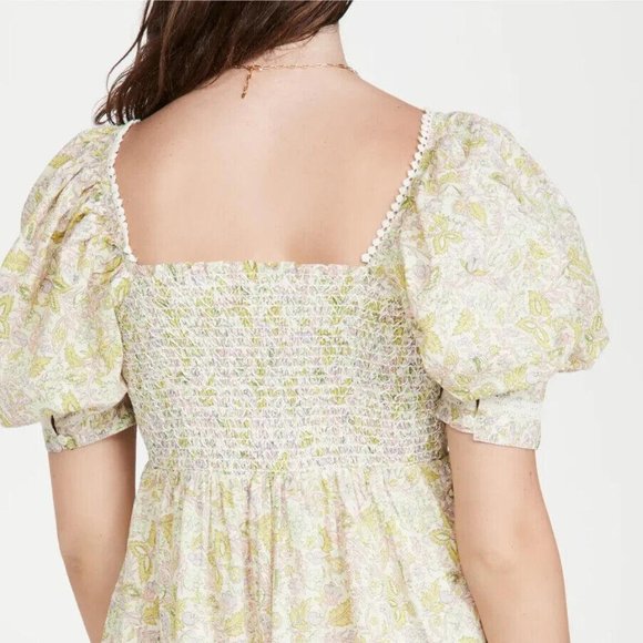 Love The Label Anthropologie Buttondown Puff Sleeve Mini Dress Smocked S - Picture 4 of 10